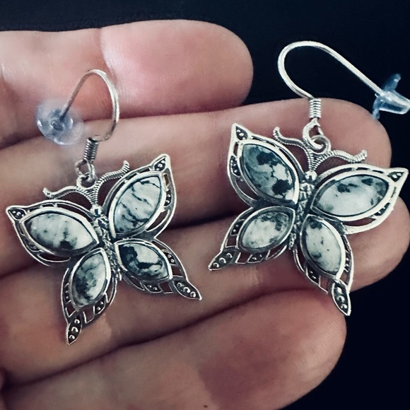 Artisan Crafted White Buffalo Butterfly Earrings in Sterling Silver 7.40 ctw NWT - Picture 4 of 8